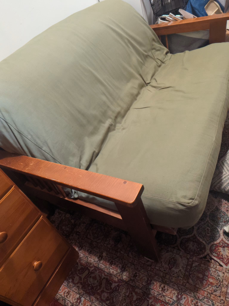 Full-Size Futon Frame with Olive Green Mattress