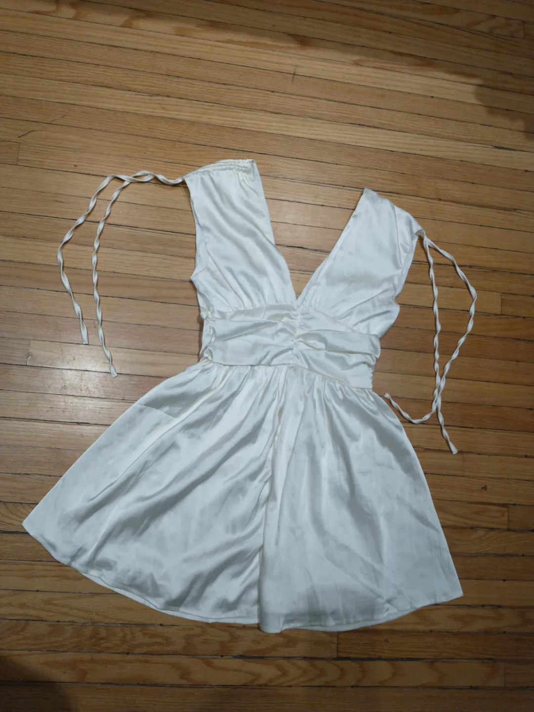 White shoulder tie mini dress image indicator(3)