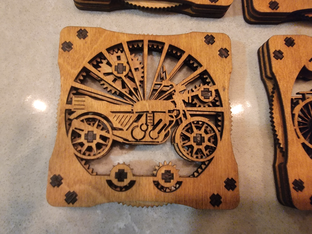 Set of Four Wooden Coasters with Transportation Designs - photo 2