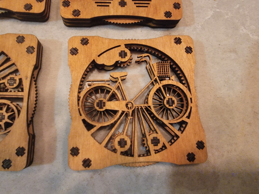 Set of Four Wooden Coasters with Transportation Designs - photo 3