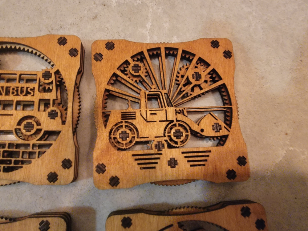 Set of Four Wooden Coasters with Transportation Designs - photo 4
