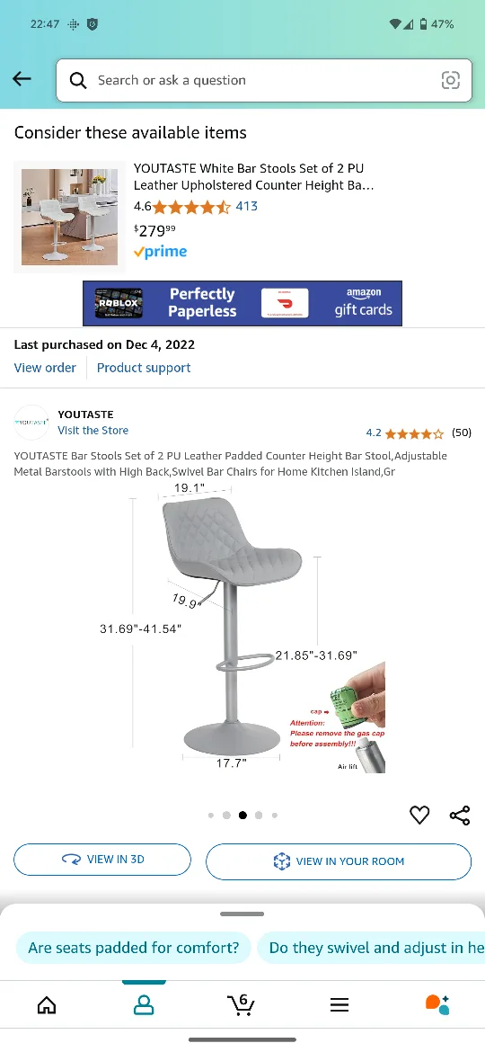 YouTaste Bar Stools Set of 2 image indicator(4)