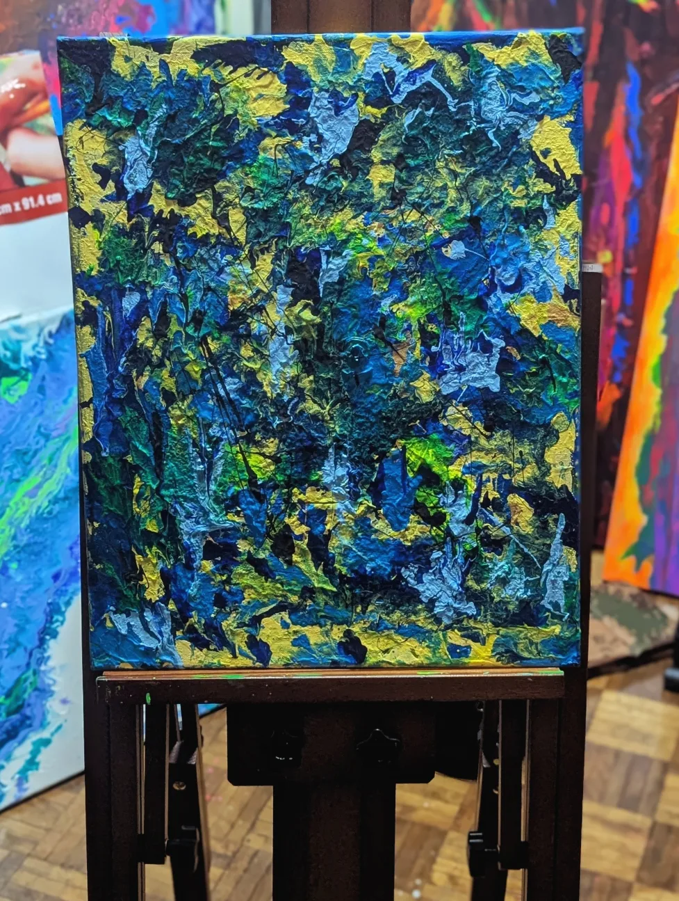 Abstract Blue and Yellow Textured Canvas Painting thumbnail