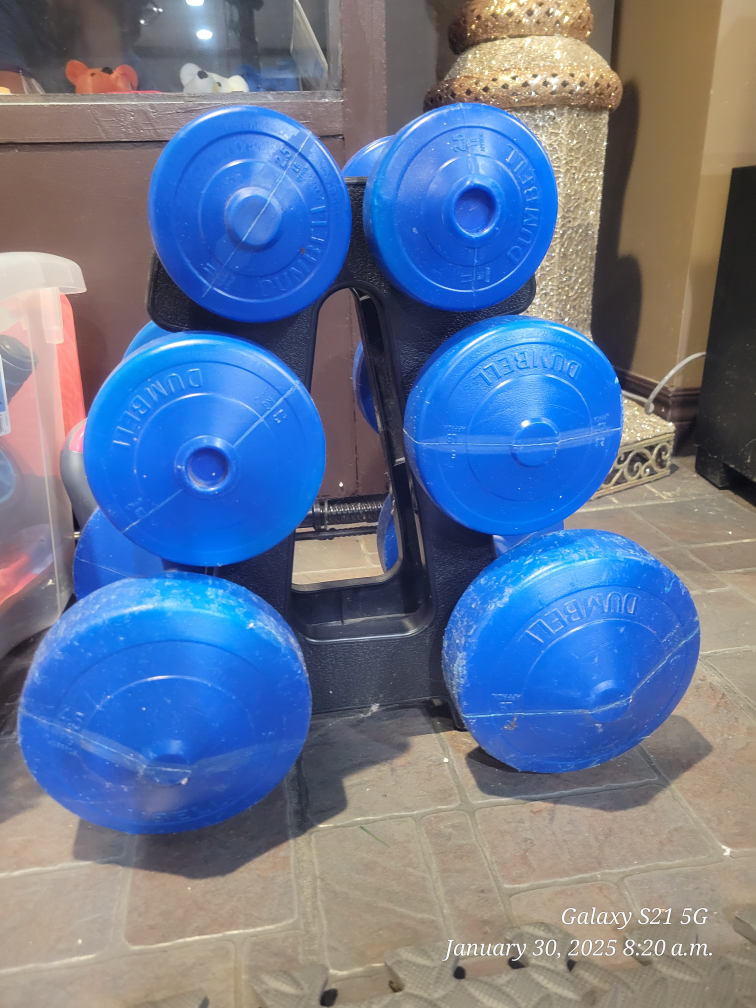 Blue Dumbbell Weight Set with Rack