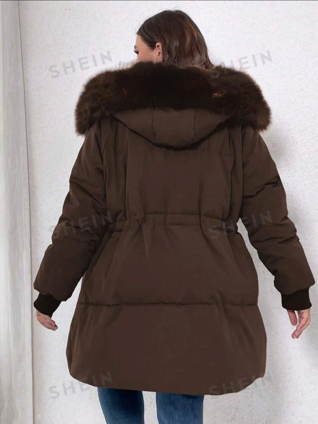 Relaxiva Plus Size Fluffy Patchwork Hooded Coat (US 14 | 1XL) image indicator(3)