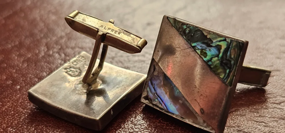 Vintage Alpaca Silver Cufflinks with Abalone Shell image indicator(2)