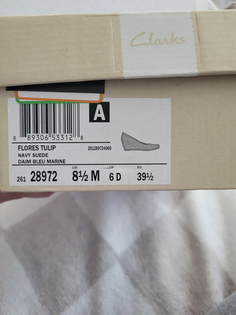 Clarks Flores Tulip Navy Suede Wedge Heels - Women's Size 8 1/2 image indicator(3)