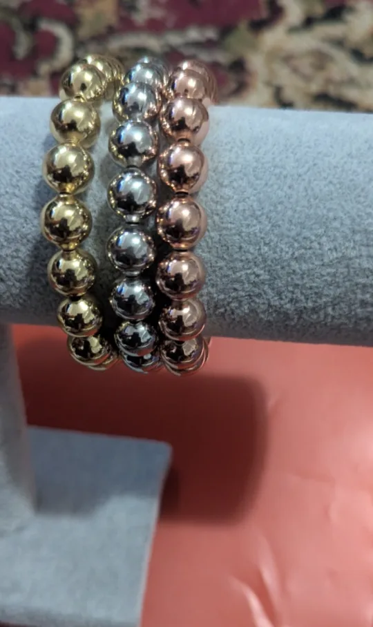 Three Beaded Bracelets – Gold, Silver, Rose Gold thumbnail