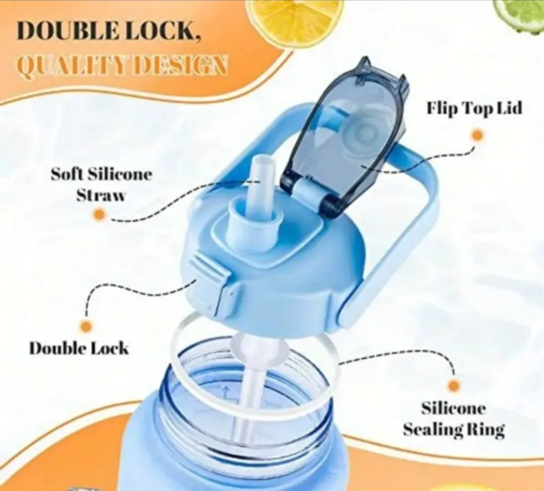 BNIB Set of 3 Motivational Water Bottles with Straws image indicator(5)