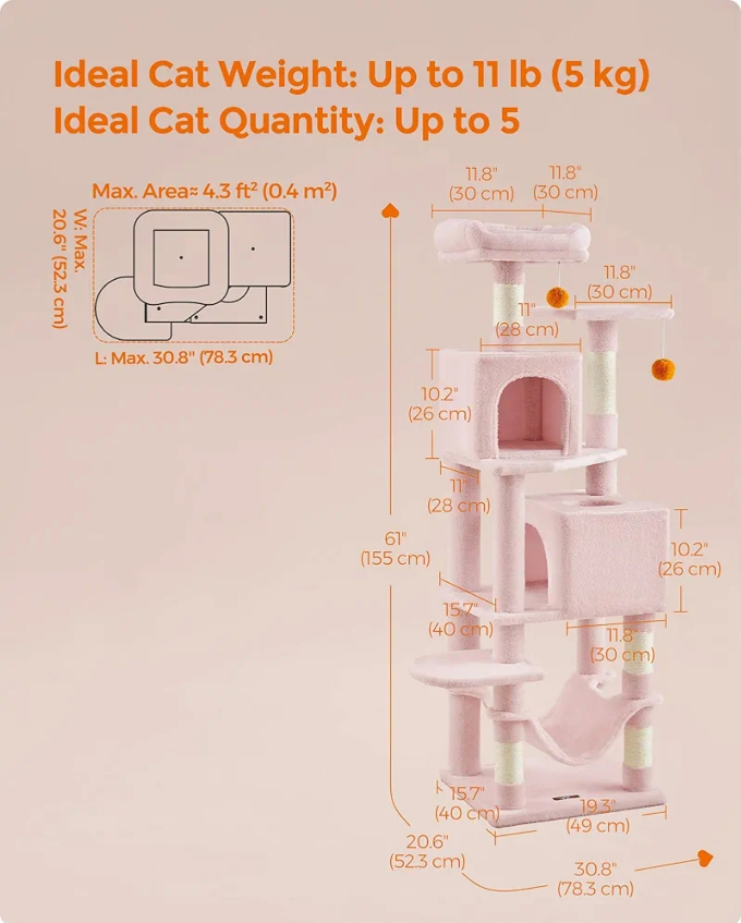 61 Inch Pink Cat Tree - photo 4