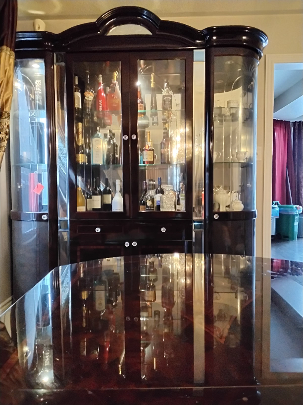 Elegant Dark Wood Bar Cabinet with Glass Doors - photo 4