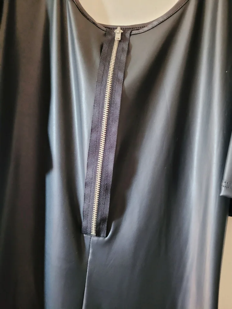 Black Faux Leather Dress with Puff Sleeves thumbnail