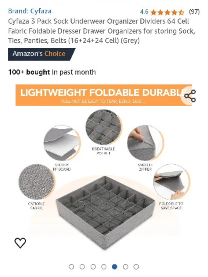 fabric organizer for drawers (e.g., socks, underwear, ties etc) thumbnail