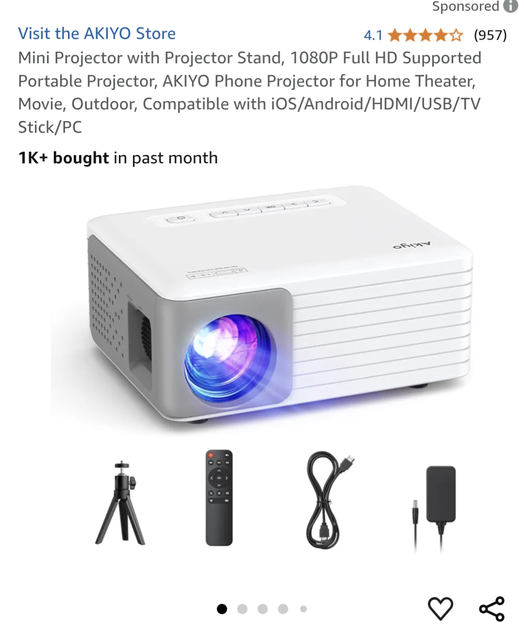 AKIYO Mini Projector with Stand