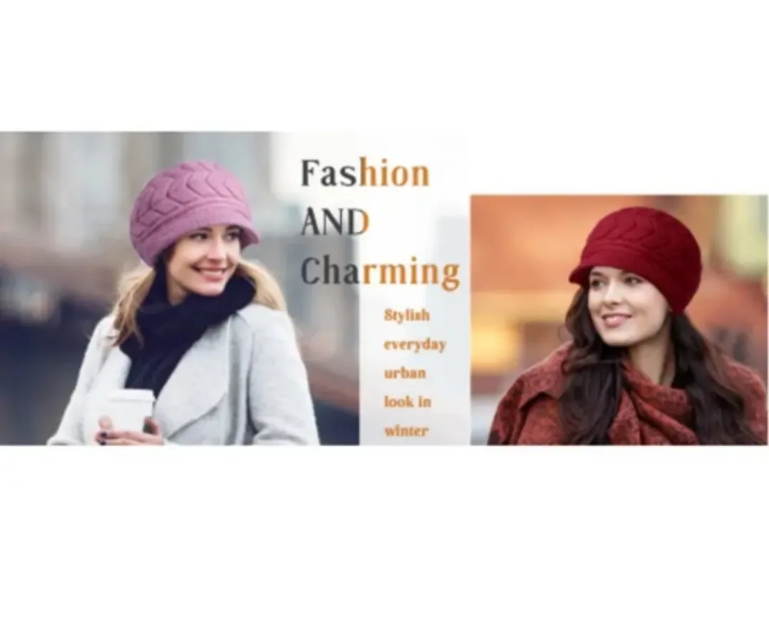 BNIB Elegant Women's winter beret Red Knit Hat with fleece image indicator(4)