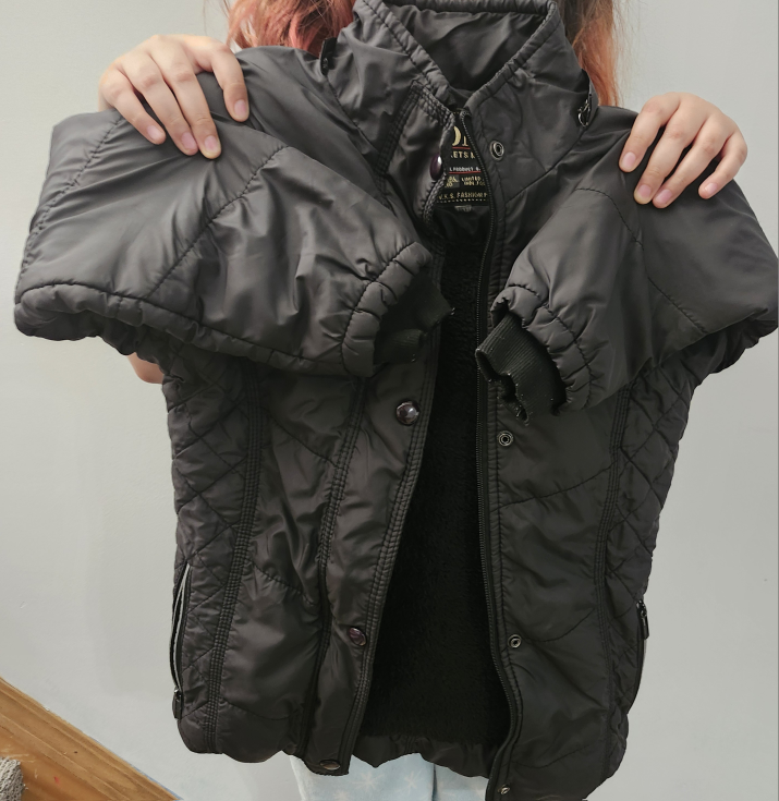 Girls'  quilted puffer jacket - Black and Red
