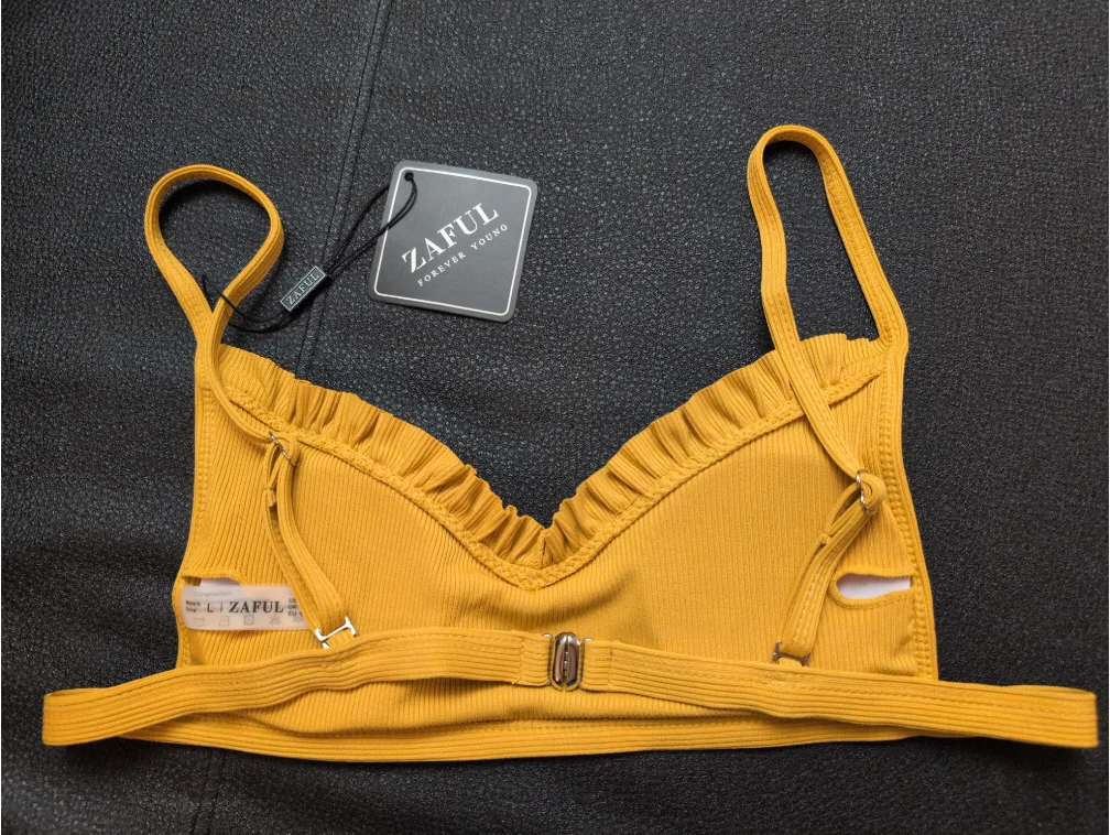 ZAFUL Mustard Yellow Ribbed Bikini Top - Size 8 💚 image indicator(3)