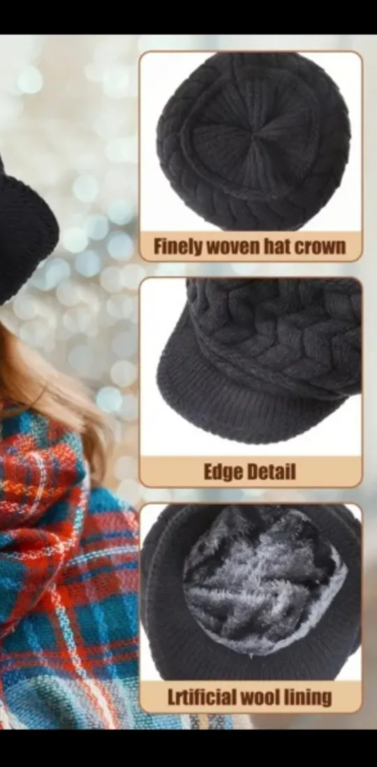 BNIB Elegant Women's winter beret Red Knit Hat with fleece image indicator(2)
