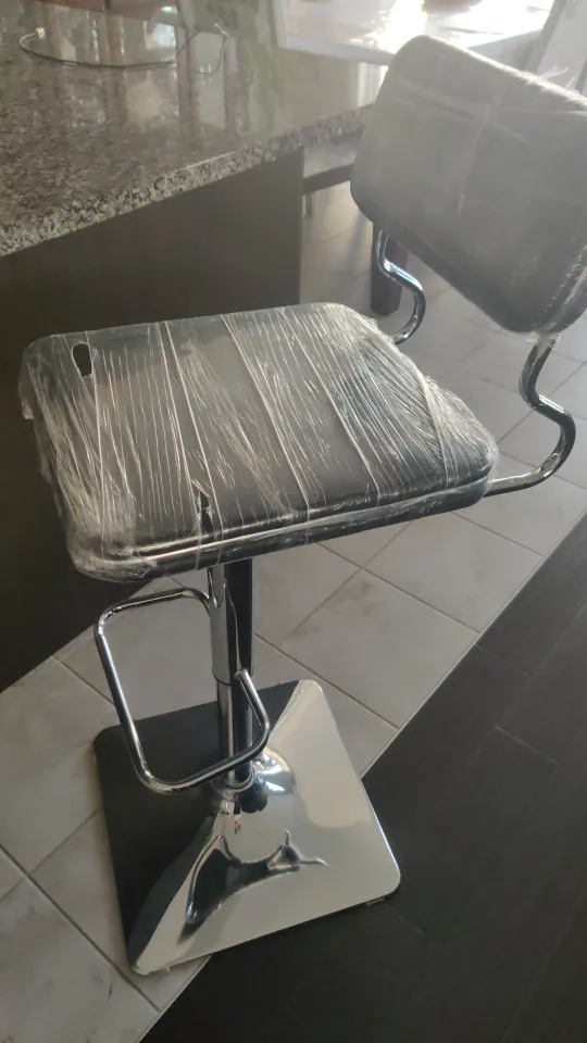 2 Black Leather Bar Stools with Chrome Base image indicator(4)