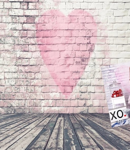 Fabric Valentine Heart Brick Wall Photography Backdrop