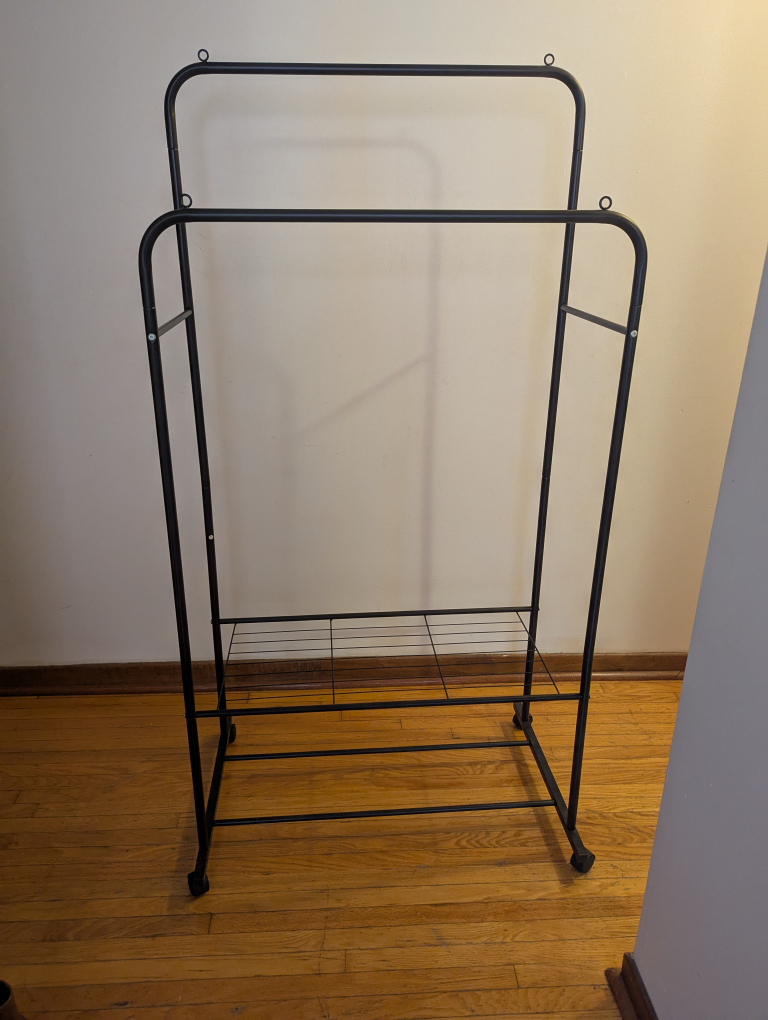 Double Garment Rack with Shelf and Wheels - photo 2
