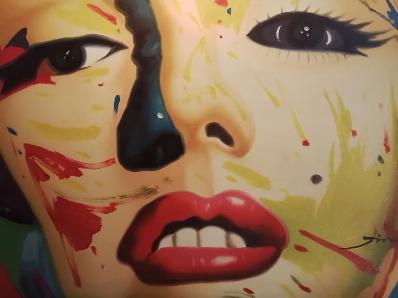 Large framed colourful pop art signed oil painting image indicator(6)