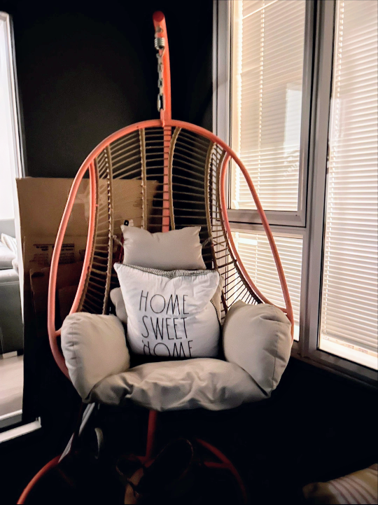 Hanging Rattan Chair with Coral Frame