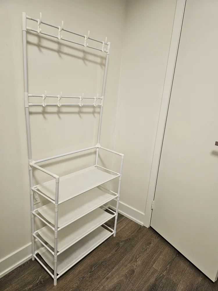 White Coat Rack with fabric shelves thumbnail