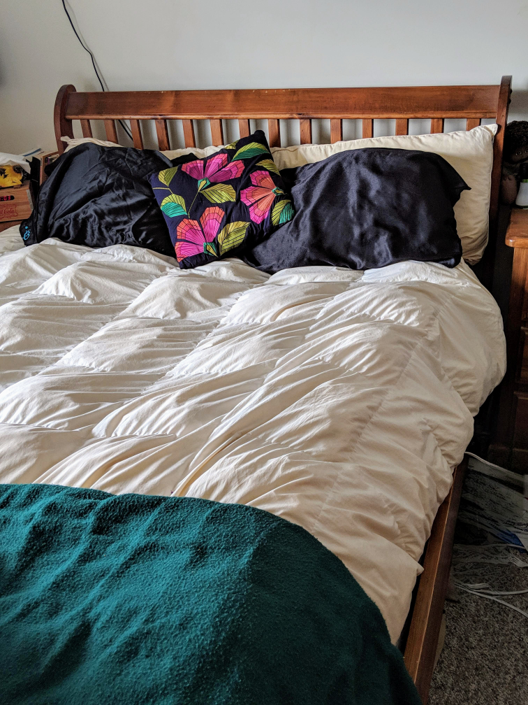 Wooden sleigh bed frame - queen sized