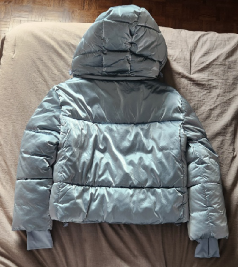GAP Women's Metallic Blue Puffer Jacket with Detachable Hood - photo 3