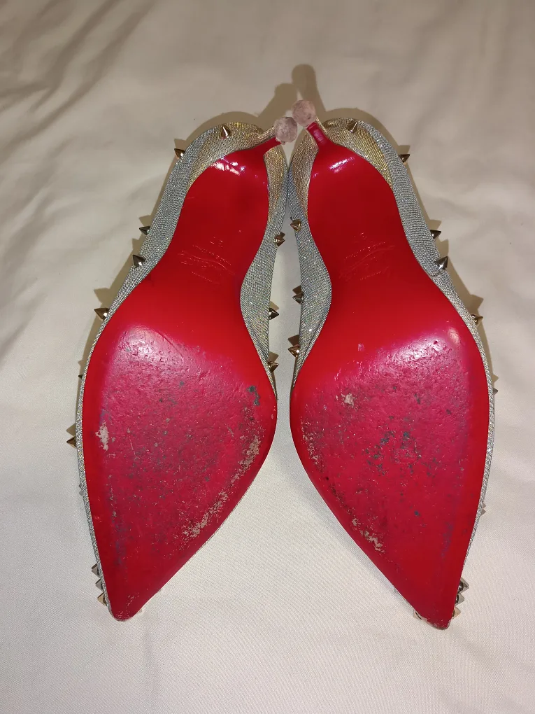Christian Louboutin Silver Glitter Spiked Heels image indicator(4)