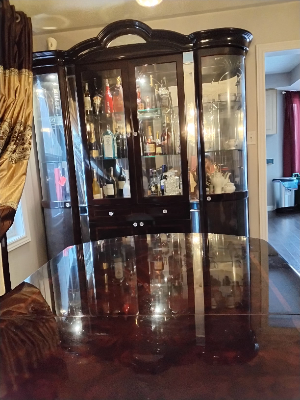 Elegant Dark Wood Bar Cabinet with Glass Doors - photo 3
