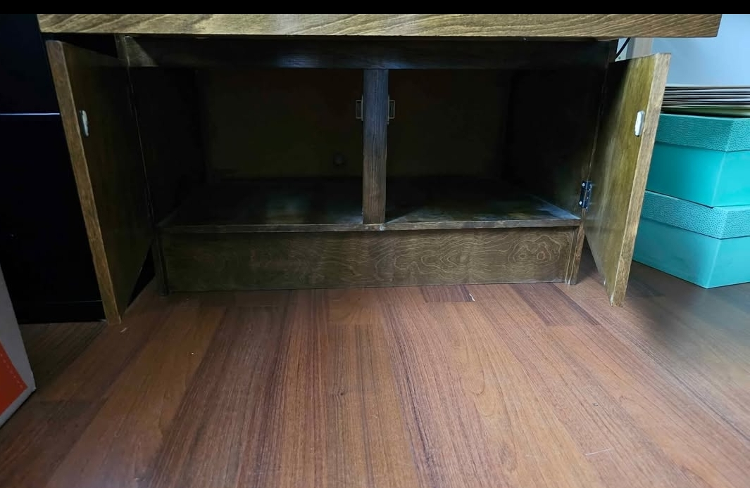 Vintage Wooden Storage Cabinet with Blue Top - photo 2