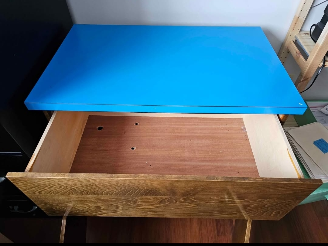 Vintage Wooden Storage Cabinet with Blue Top - photo 3