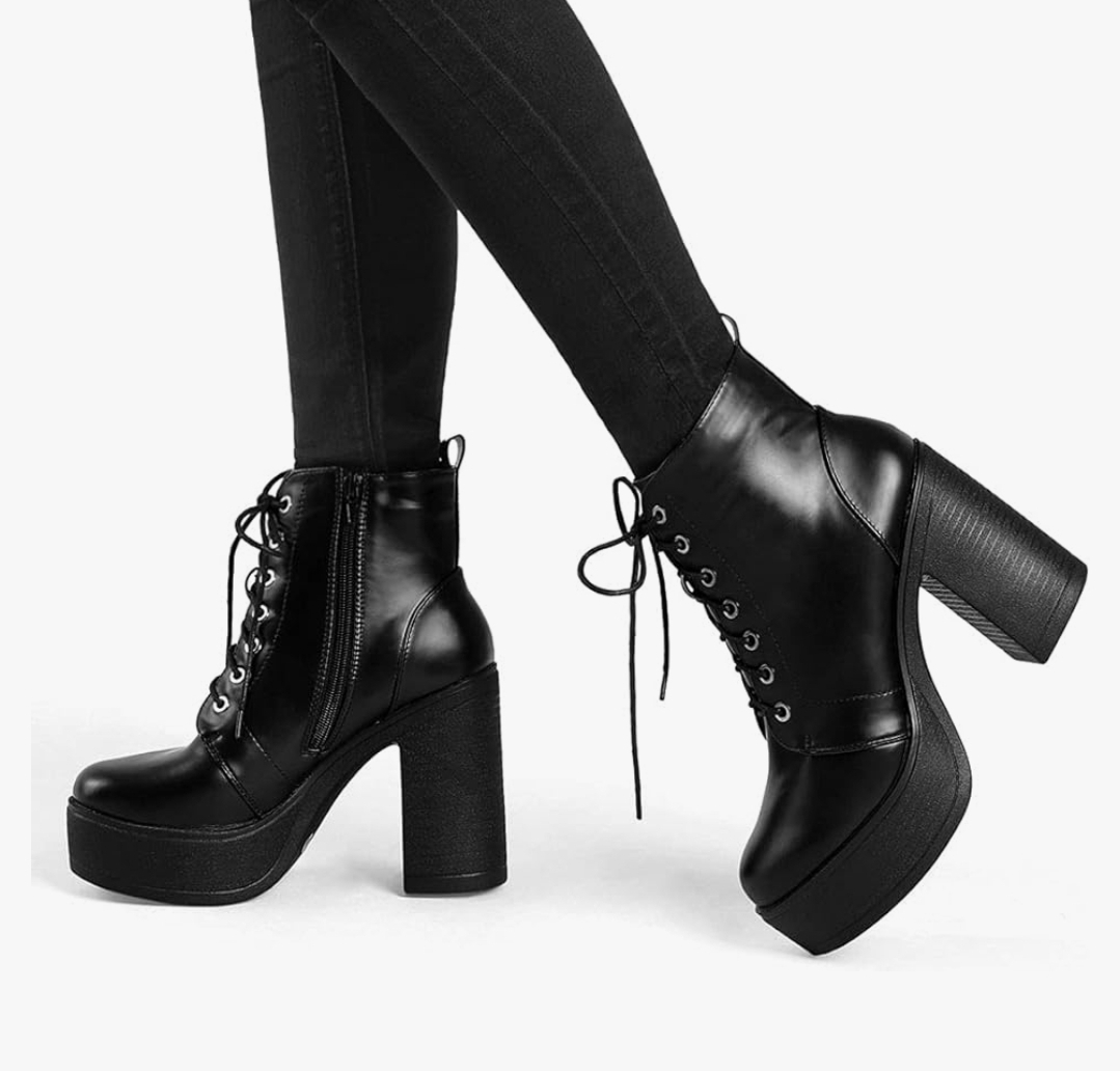 Black Platform Lace-Up Ankle Boots - photo 2