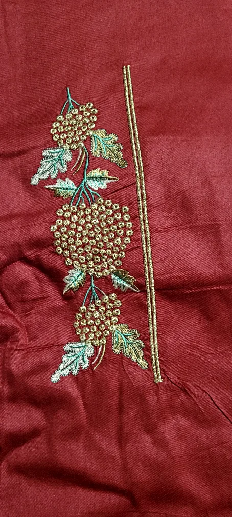 Beautiful Maroon Embroidered Dress Fabric image indicator(3)