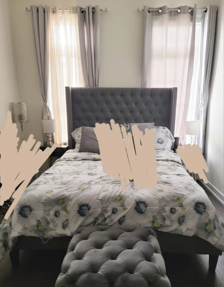 STRUCTUBE grey Tufted Upholstered Wingback Queen Bed image indicator(2)