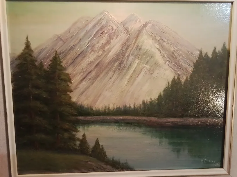 Framed Mountain Oil Painting by Alice Lindsay image indicator(2)