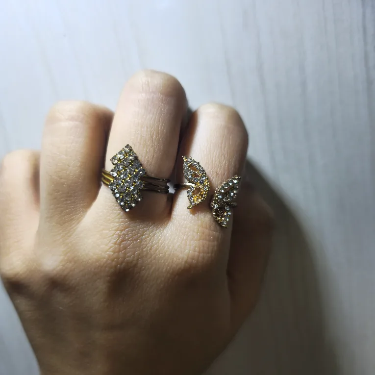 Two Gold Tone Rings with Rhinestones image indicator(2)