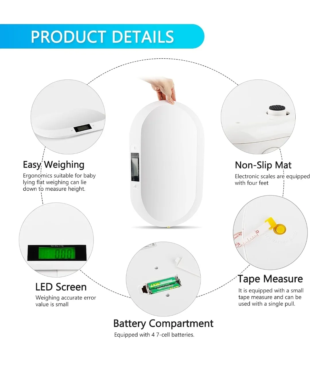3-in-1 Digital Baby, Pet & Food Scale with LCD & Hold image indicator(8)