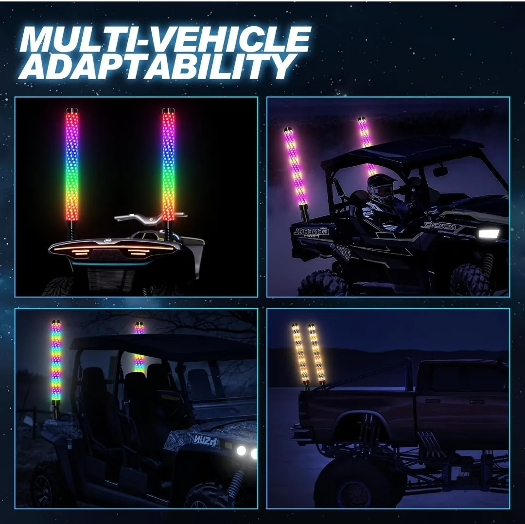 2PCS 3FT RGB LED Whip Lights w/ App & Remote for UTV/ATV image indicator(9)