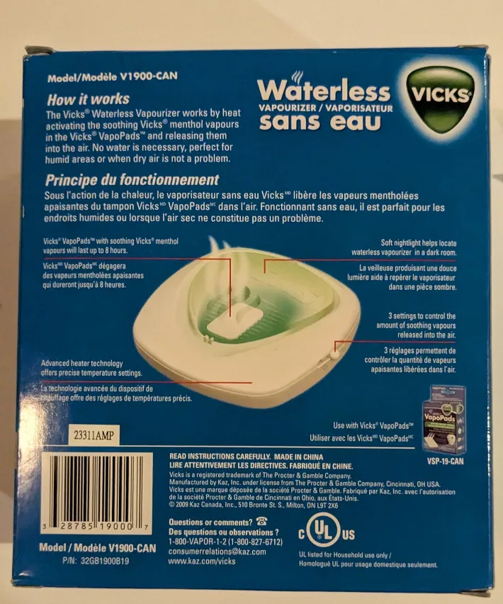 Vicks Waterless Vaporizer with Life Brand Refill Pads image indicator(7)