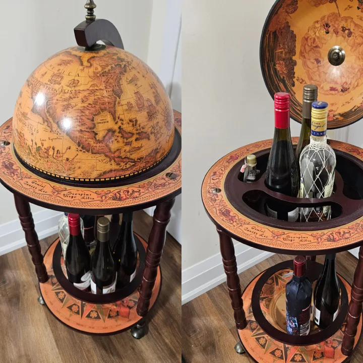 Vintage Wine and Liquor Globe Bar on Wheels thumbnail