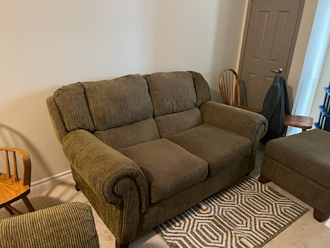 Olive Green Corduroy (Couch+Seat+Ottoman)– Excellent Condition! - photo 2