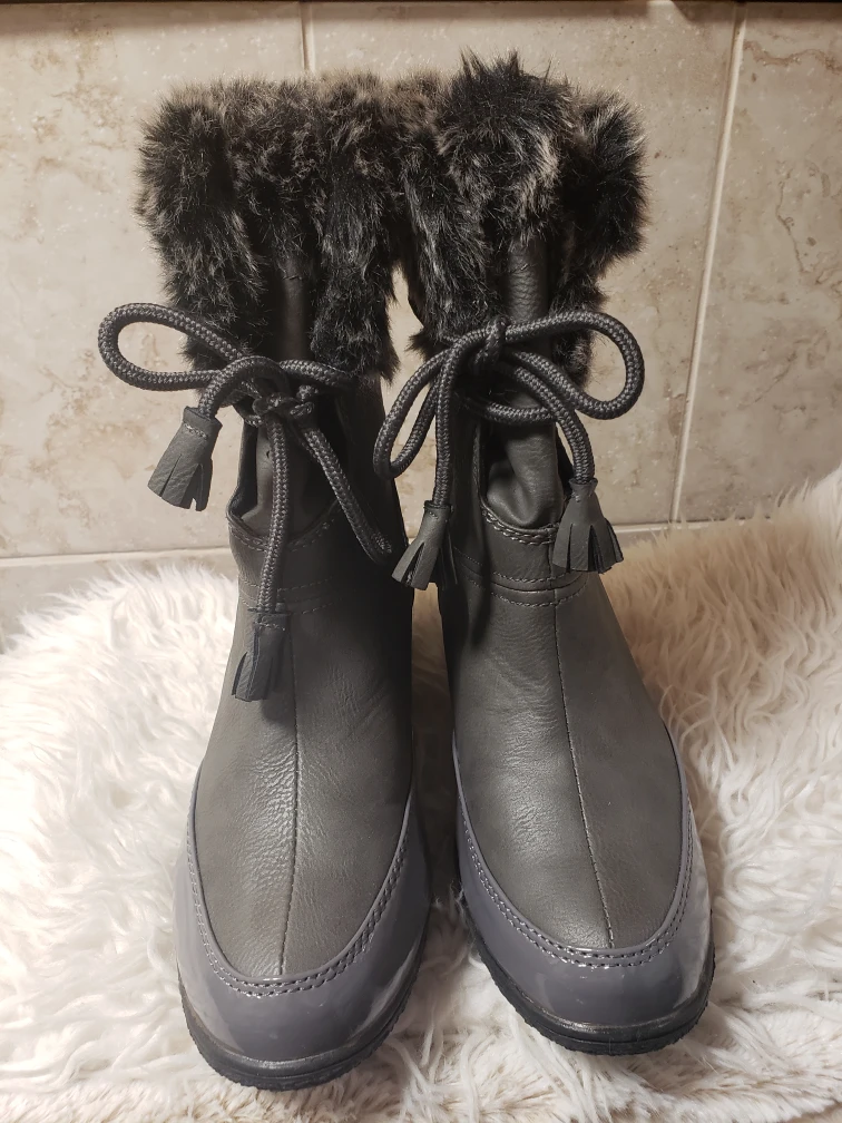 Women's Gray Faux Fur Trim Wedge Winter Boots - photo 2