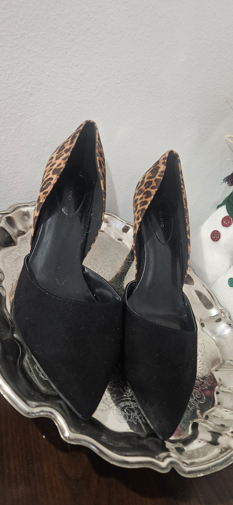 Black and Leopard Print Suede Heels
