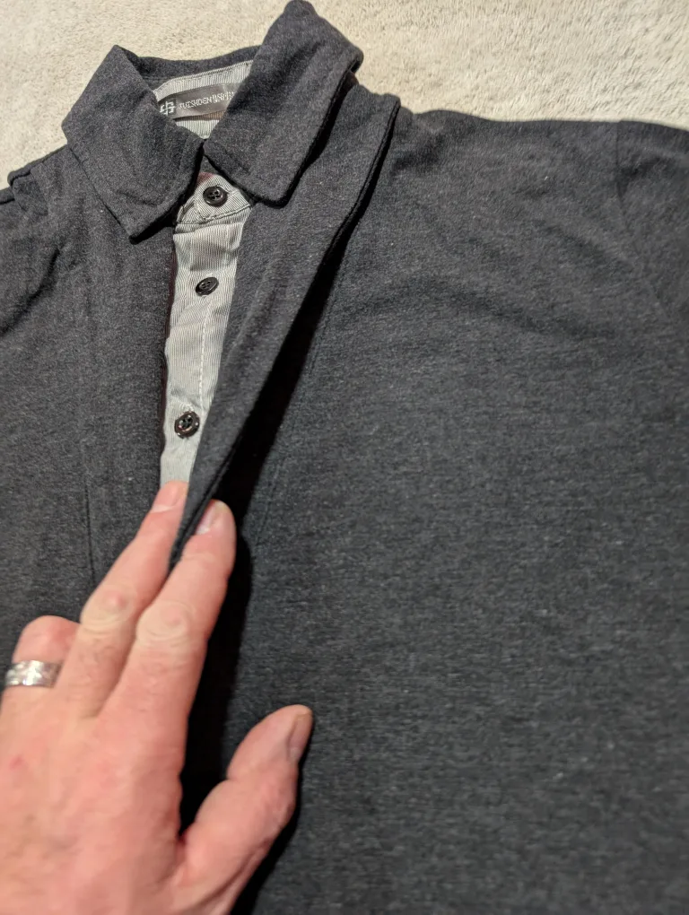 Men's Charcoal Grey & Silver Two-Tone Polo Shirt image indicator(3)