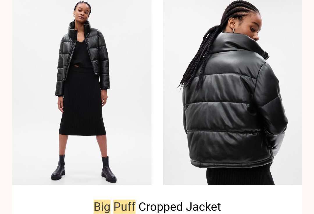 GAP BLACK Puffer cropped Jacket