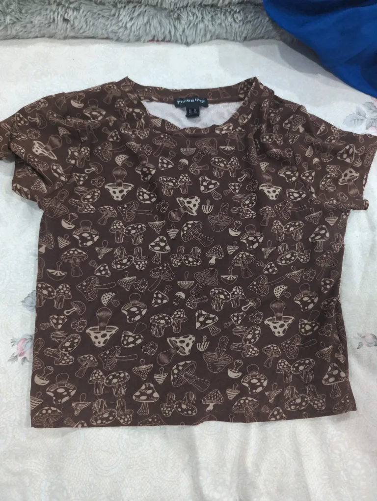 Brown Mushroom Graphic Crop Top thumbnail