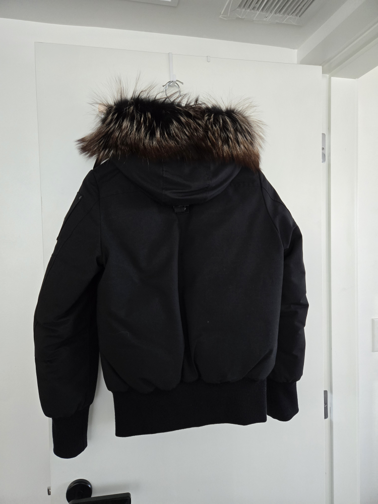 women Moose Knuckles Black Bomber Jacket with Fur Hood - photo 2